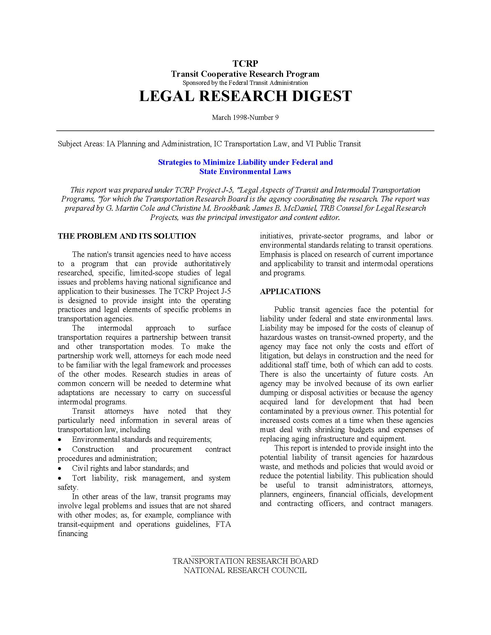 Strategies to Minimize Liability under Federal and State Environment ...