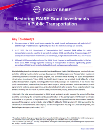 Restoring RAISE Grant Investments in Public Transportation