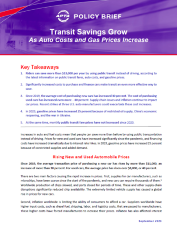 Transit Savings Grow as Auto Costs and Gas Prices Increase